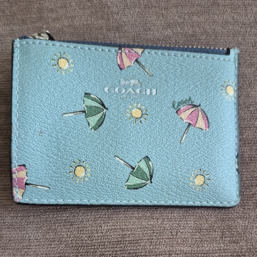 Coach Light Blue Card Holder with Umbrella Design